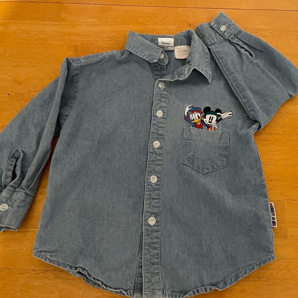 Vintage Mickey & co Kid’s size 4 denim shirt, Donald Duck and Mickey embroidered